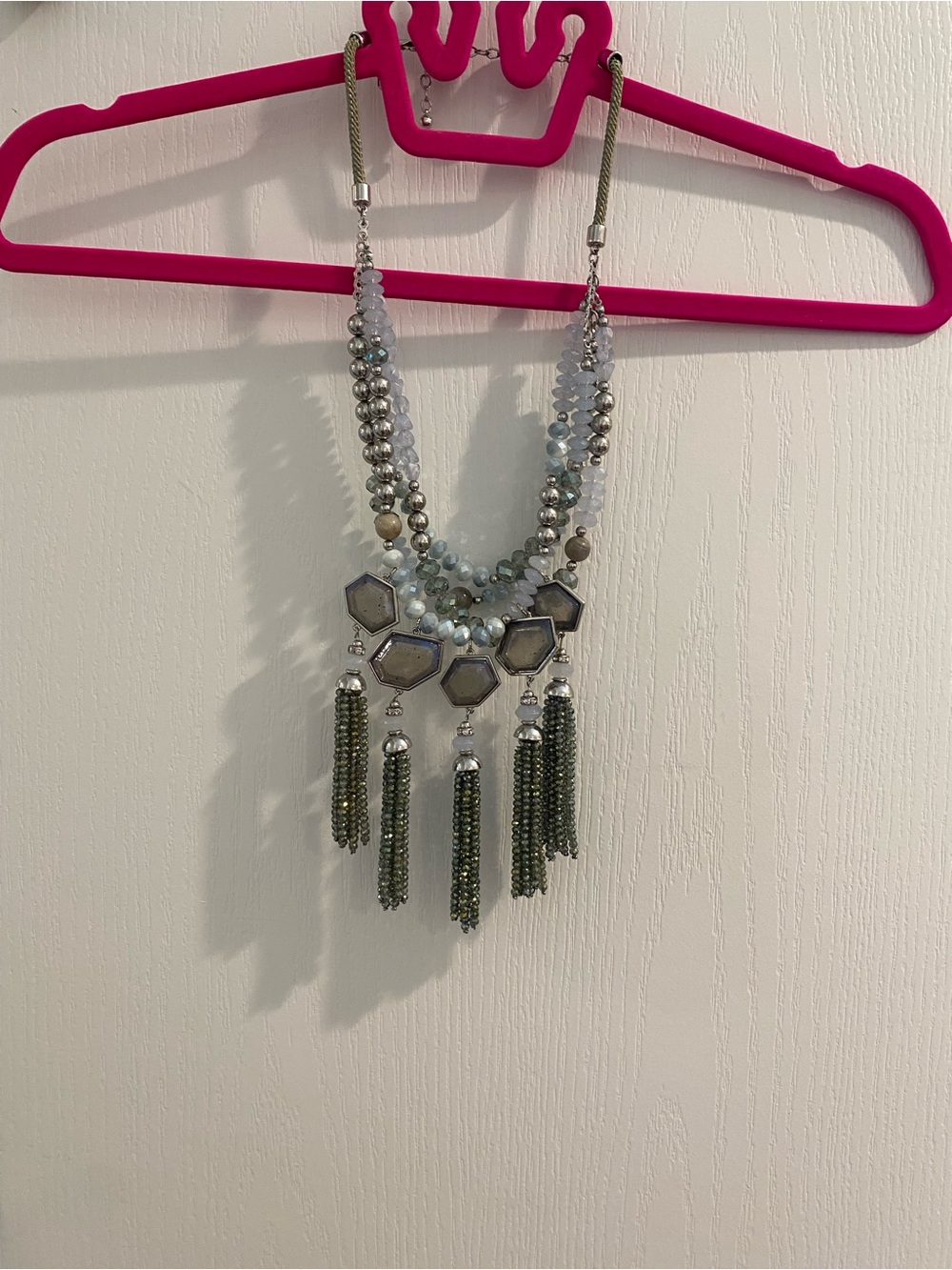 Chico's Olive and Silver Multi-Strand Tassel Necklace